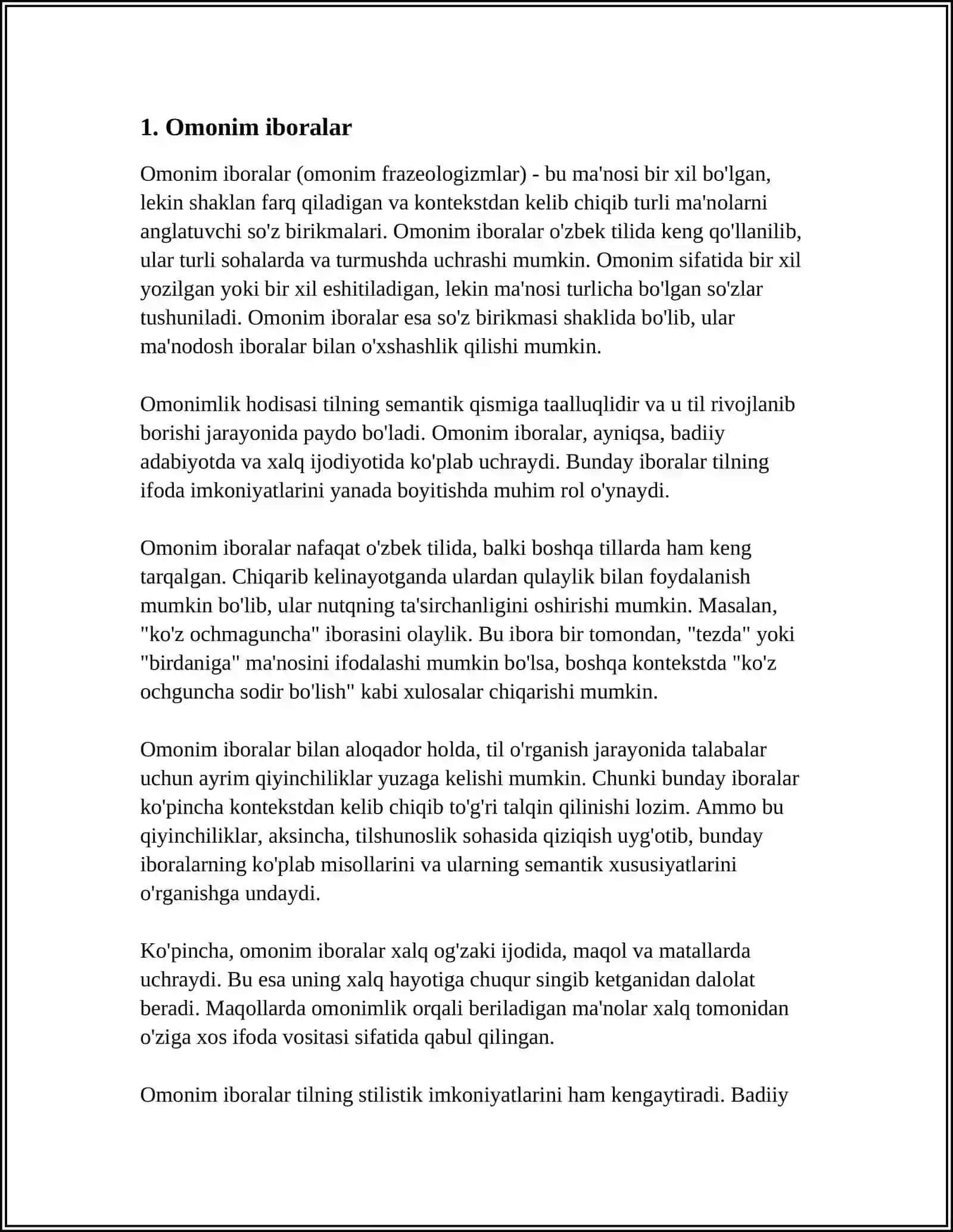 FRAZEMALARNING SEMANTIK TURLARI: OMONIM, SINONIM, ANTONIM IBORALAR 3