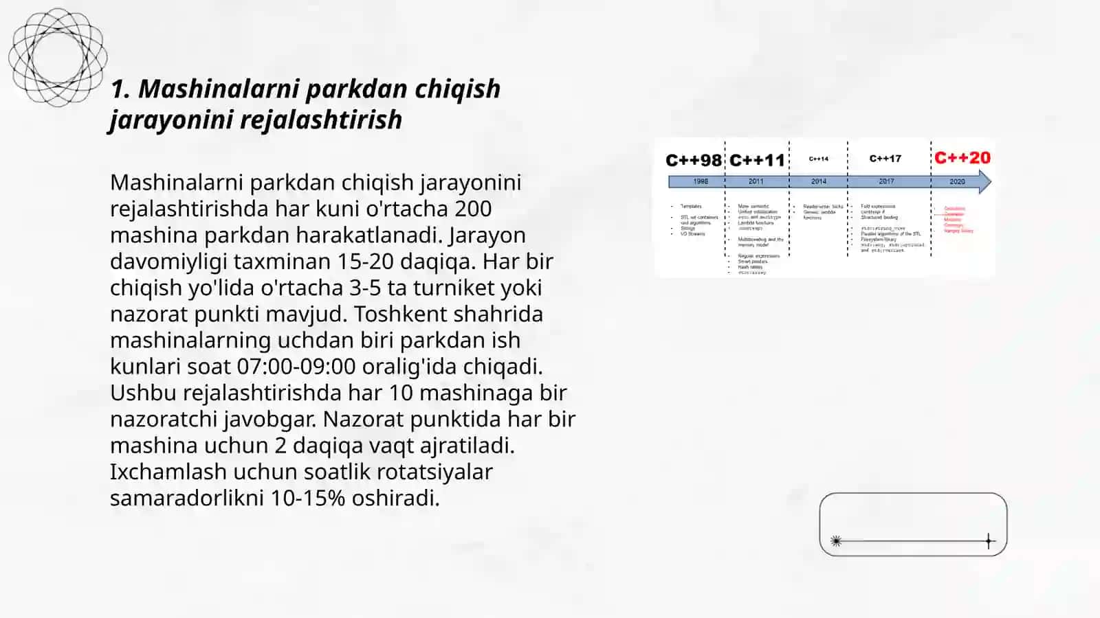 Mashinalarni parkdan chiqishi va kirishini tashkillashtirish 3