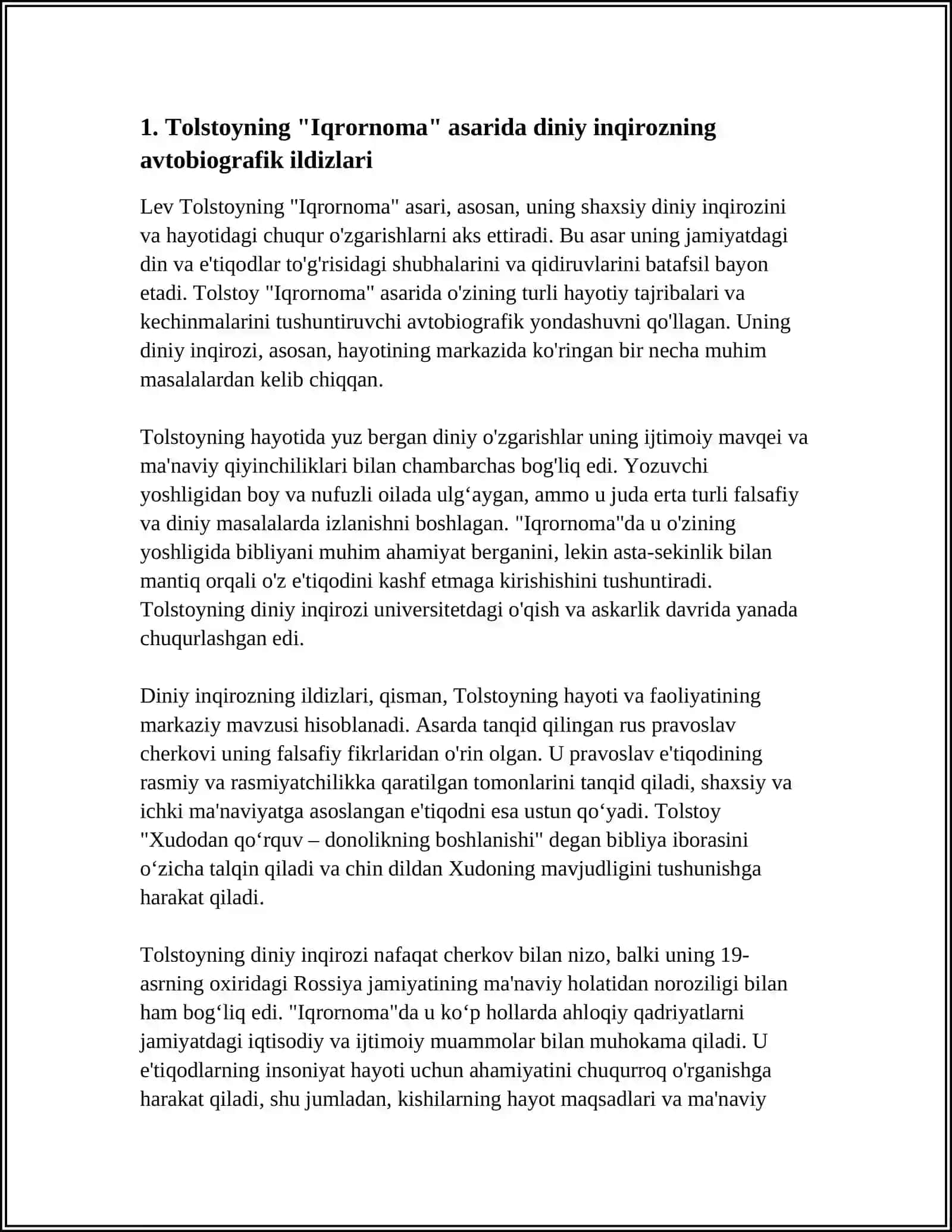 TOLSTOYNING "IQRORNOMA" ASARIDAGI DINIY E'TIQODLARNI TAHLIL ETISH 3
