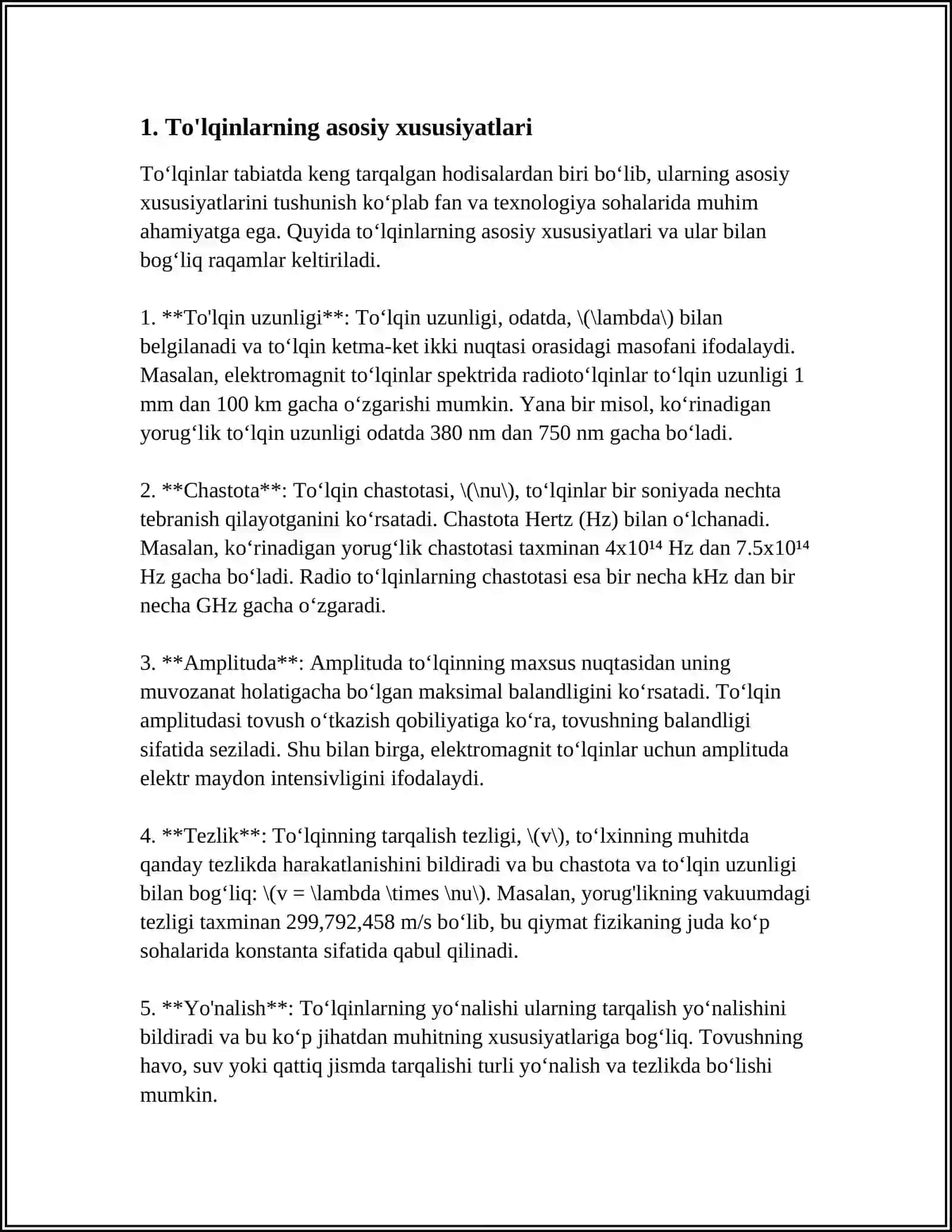 TOVUSH TO'LQINLARI VA ULARNING XARESTIKALARI 3