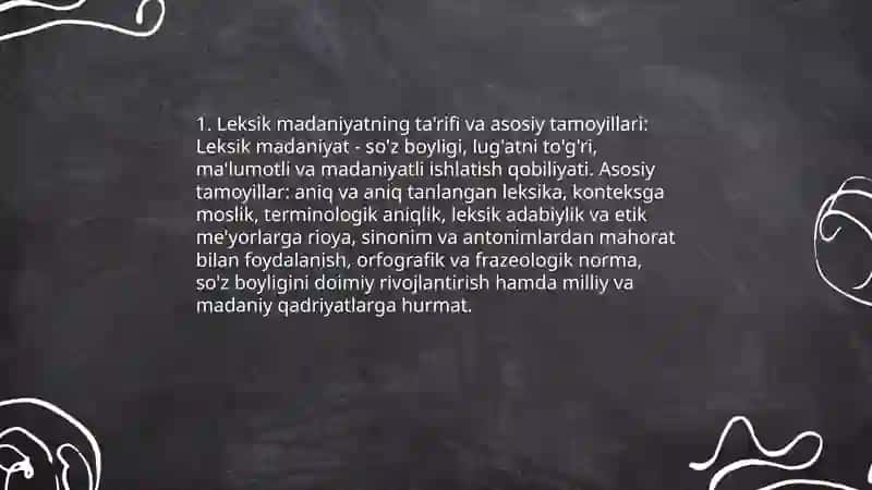 Leksik madaniyat. Nutq madanyatini shakllantirish yo'llari 3