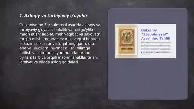 Gulxaniyning Zarbulmasal asarida axloqiy va tarbiyaviy gʻoyalar 3