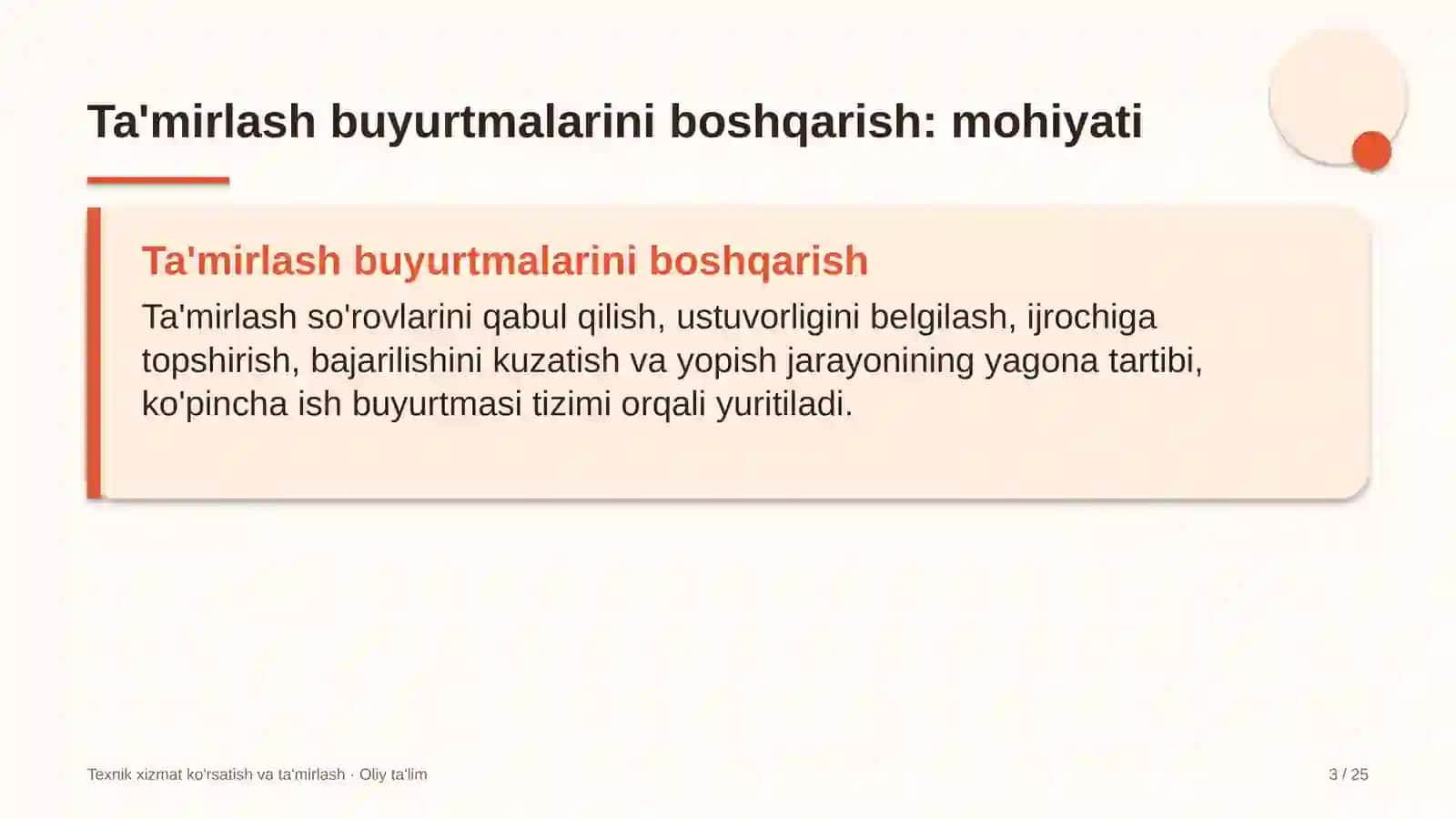 Axborot texnologiyalari sohasida ta'mirlash ishlariga buyurtmalarni boshqarish 3