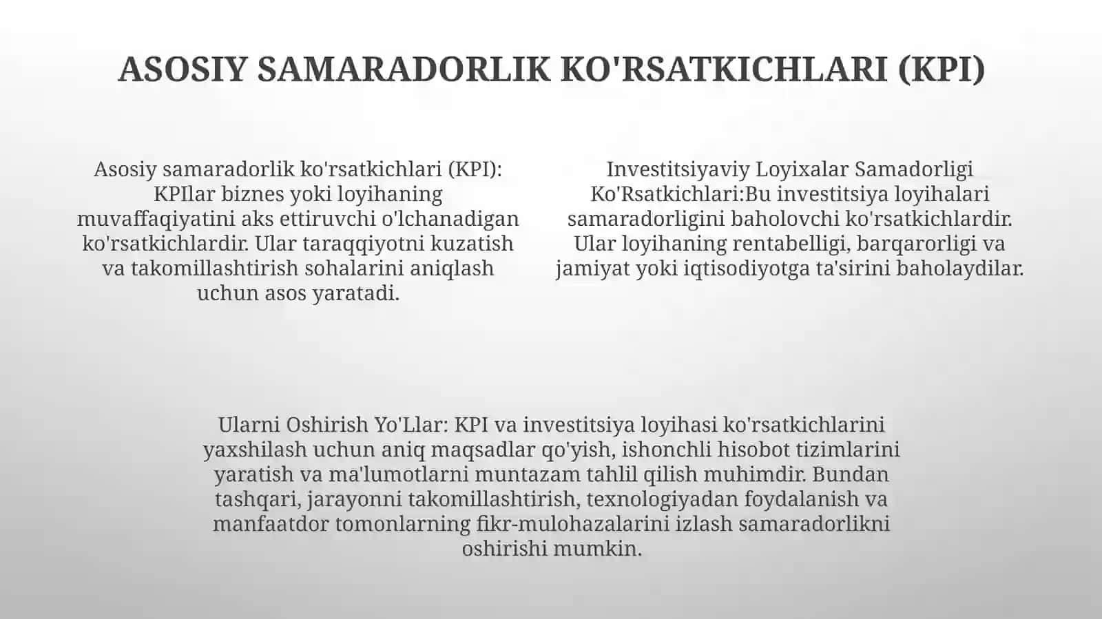 Investitsiyaviy Loyixalar Samadorligi Ko’Rsatkichlari Va Ularni Oshirish Yo’Llar 3