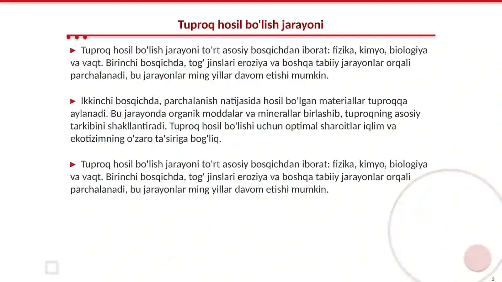 Organizmlar va tuproq hosil bõlishi hamda geografiyasi 3