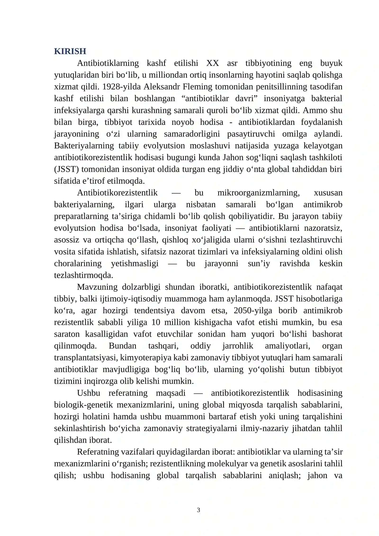 Antibiotiklarga chidamlilik (Antibiotikorezistentlik) — Tayyor referat, 30 bet (Word, .docx) 3