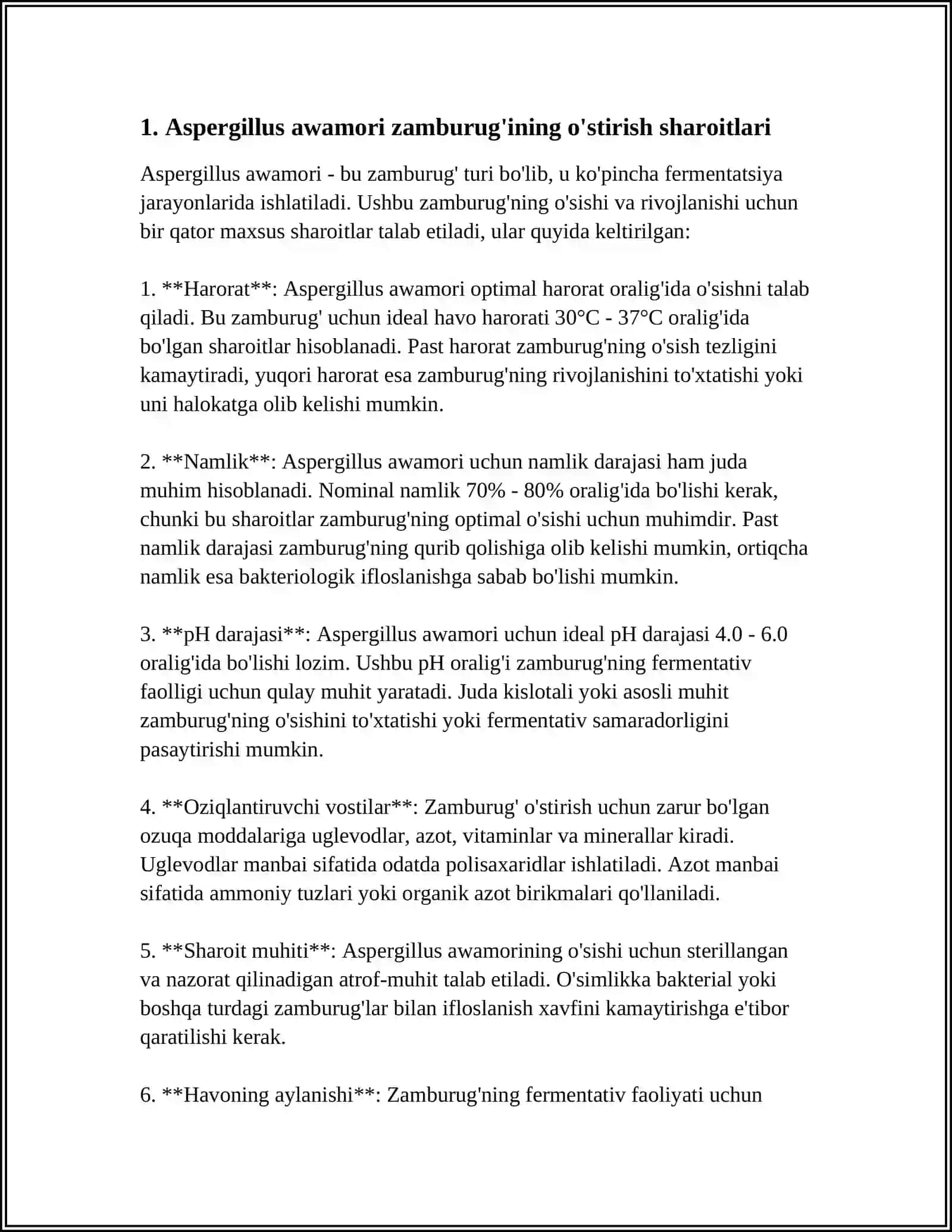 ASPERGILLUS AVOMORI ZAMBURUG'IDAN YILIGA 400 GR LIPAZA FERMENTINI AJRATIB OLISHDA FERMENTYOR USKUNASI HISOBI 3
