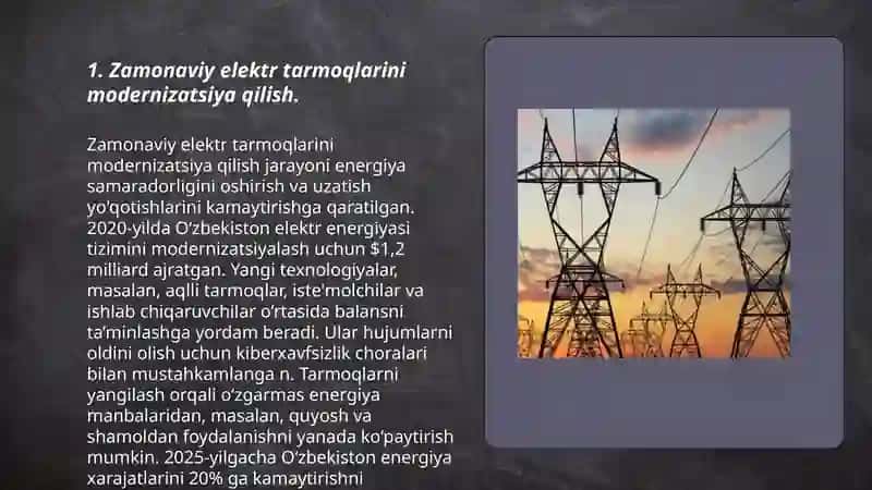 O'zbekiston elektr energetika sohasining rivojlanish istiqboli Abdunabiyev Sarvar 3