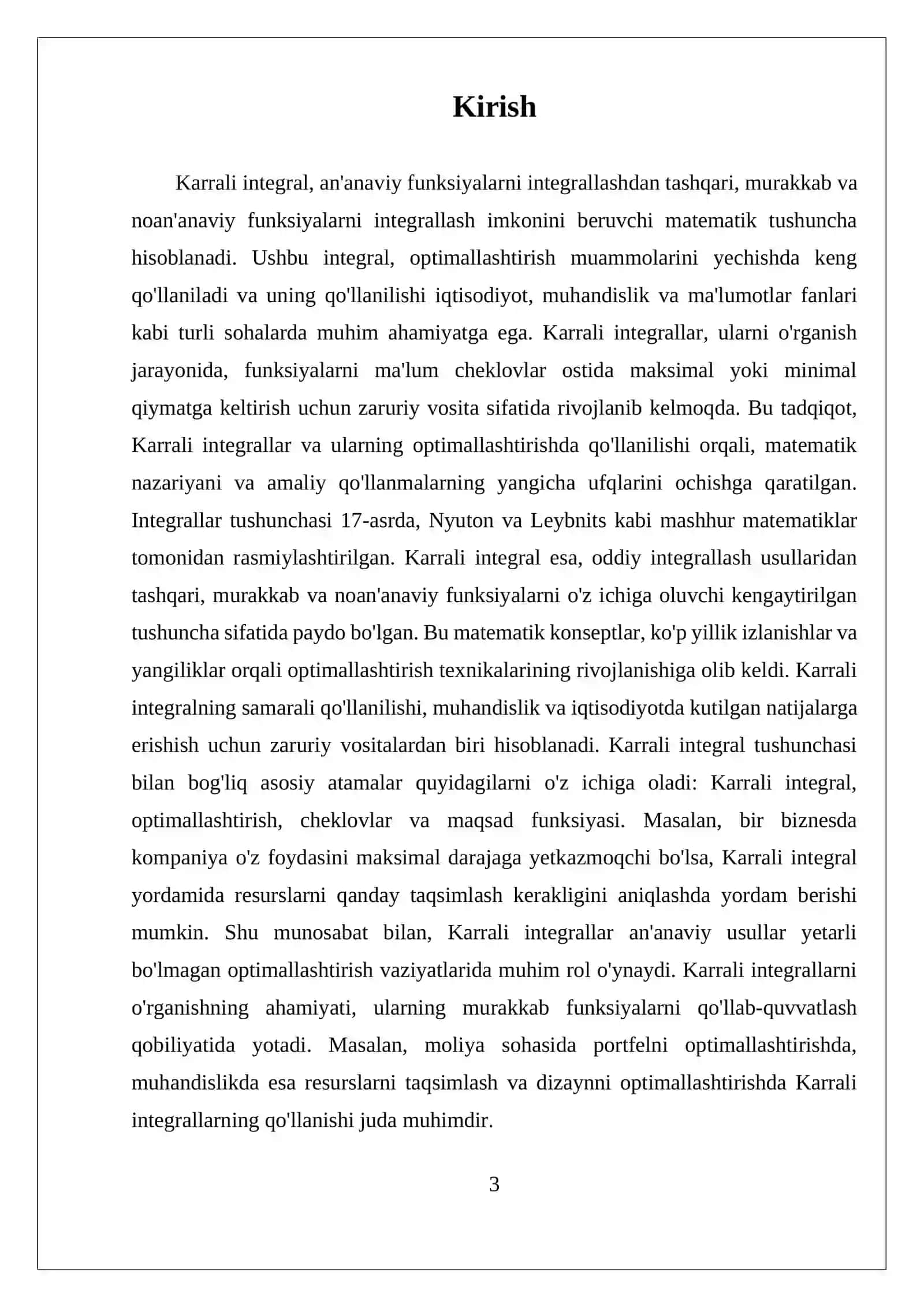 KARRALI INTEGRALNING OPTIMALLASHTIRISH MASALALARIDAGI TATBIQLARI 3