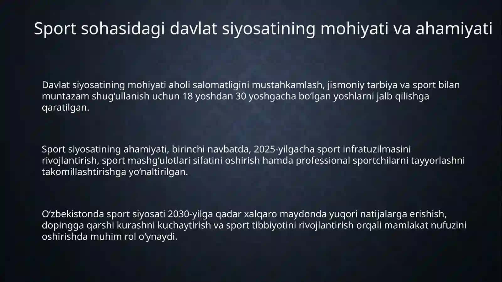 Sport sohasida davlat siyosati: Oʻzbekiston tajribasi 3