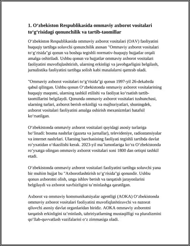 O‘ZBEKISTON RESPUBLIKASI OLIY TA’LIM FAN VA INNOVATSIYA VAZIRLIGI UBS MUSTAQIL ISH 3