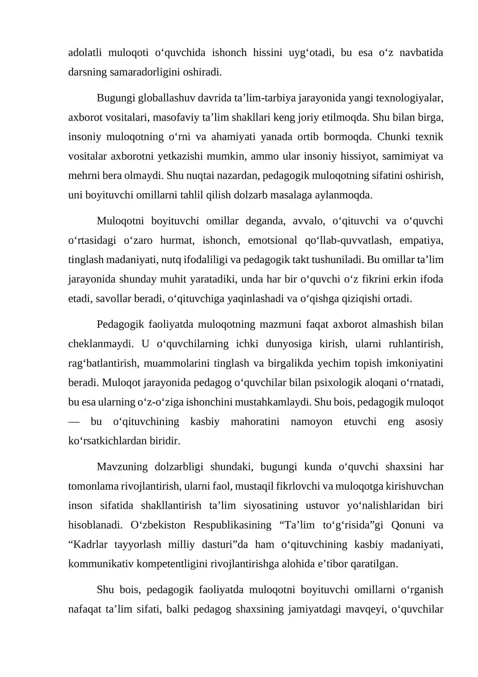 Muloqotni boyituvchi omillar. Pedagogik faoliyatda muloqot 3