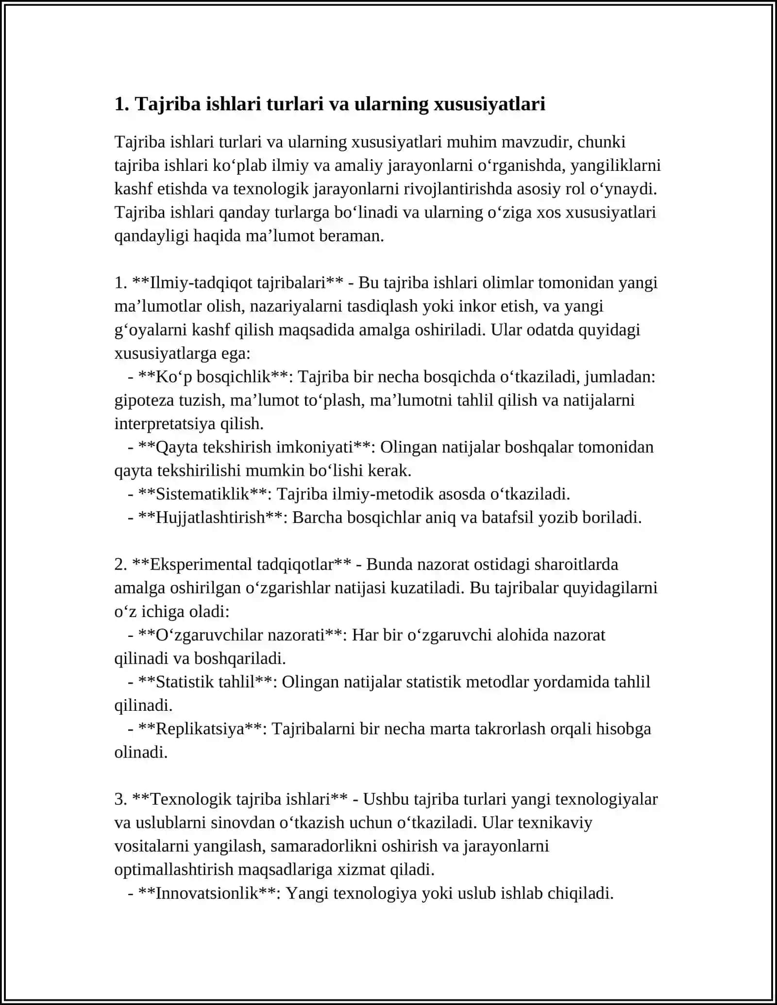 TAJRIBA - SINOV ISHLARINI AMALGA OSHIRISH UCHUN MAVZULAR 3