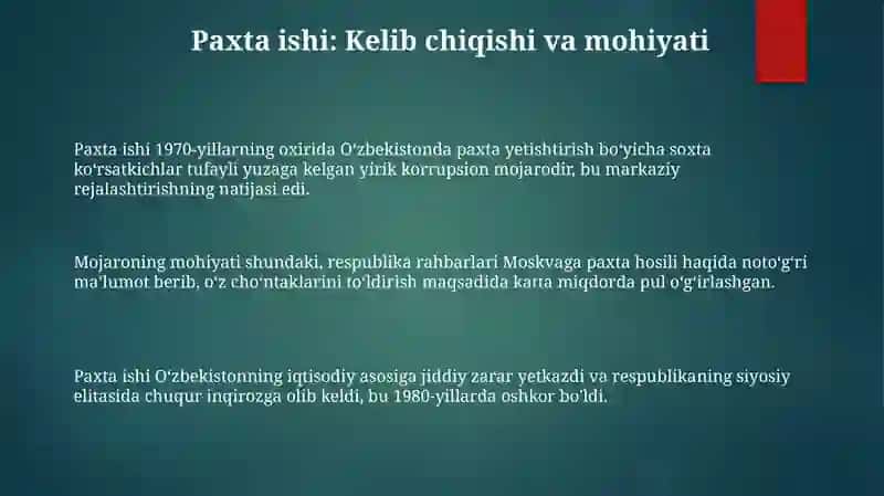 Paxta ishi oʻzbek ishi oqibatlari 3