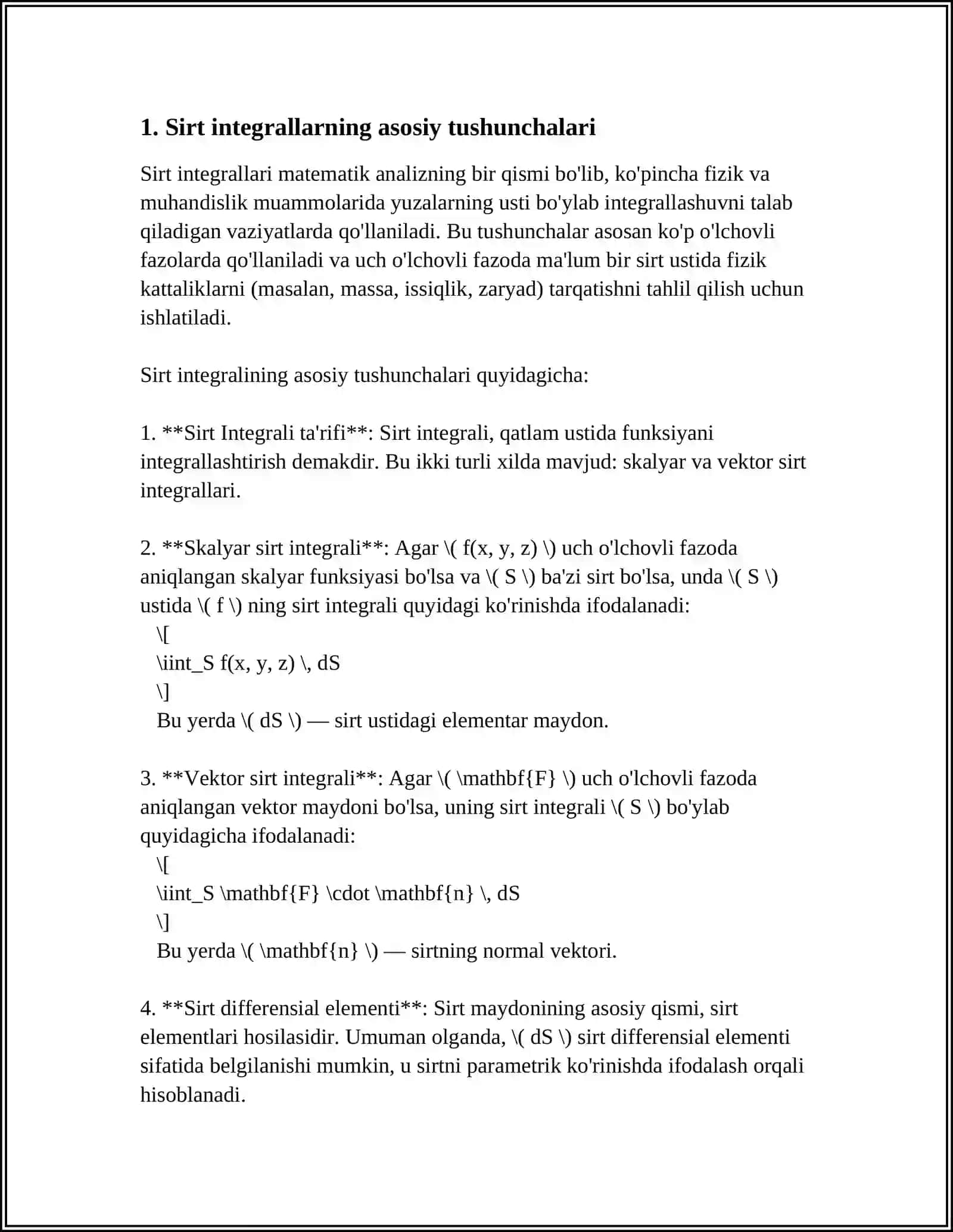 Sirt Integralar va Ularni Hisoblash 3