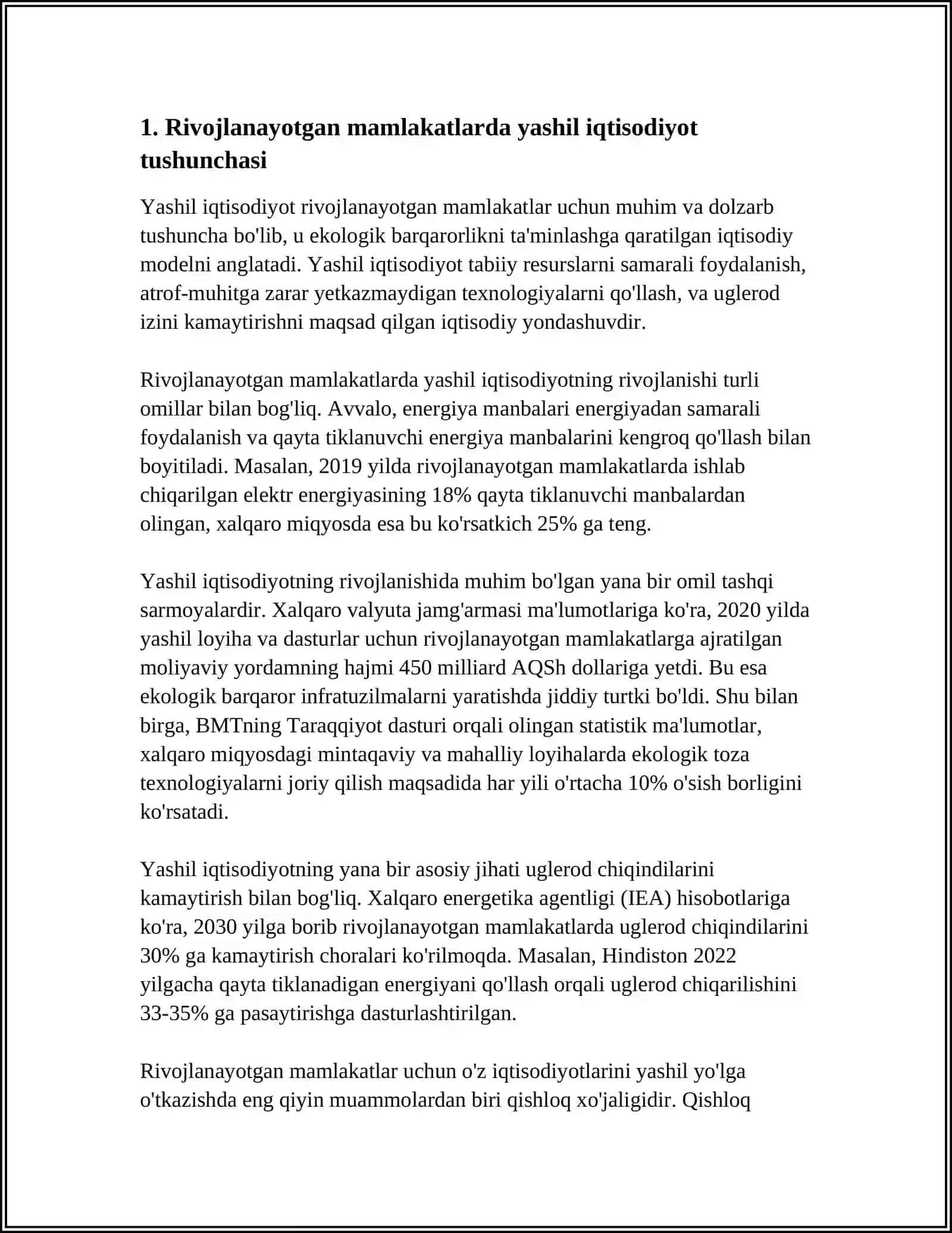 RIVOJLANAYOTGAN MAMLAKATLARDA "YASHIL IQTISODIYOT" GA O'TISH TAJRIBASI 3
