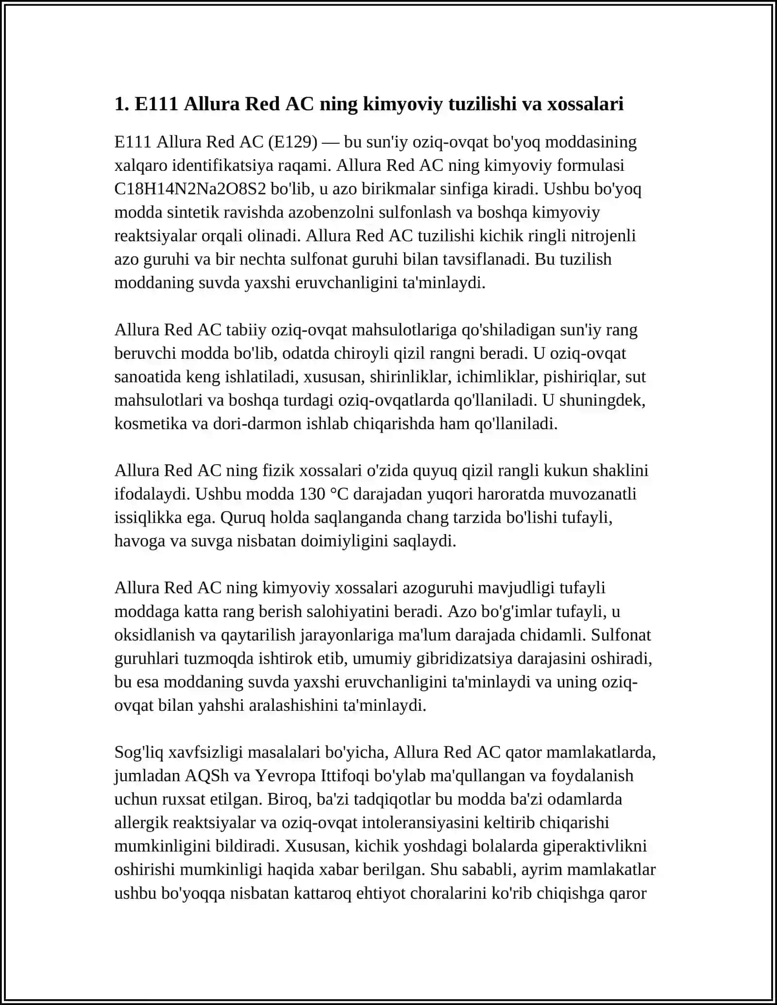 E111 — ALLURA RED AC (SUN’IY OZIQ-OVQAT BO‘YOQ MODDASI) 3