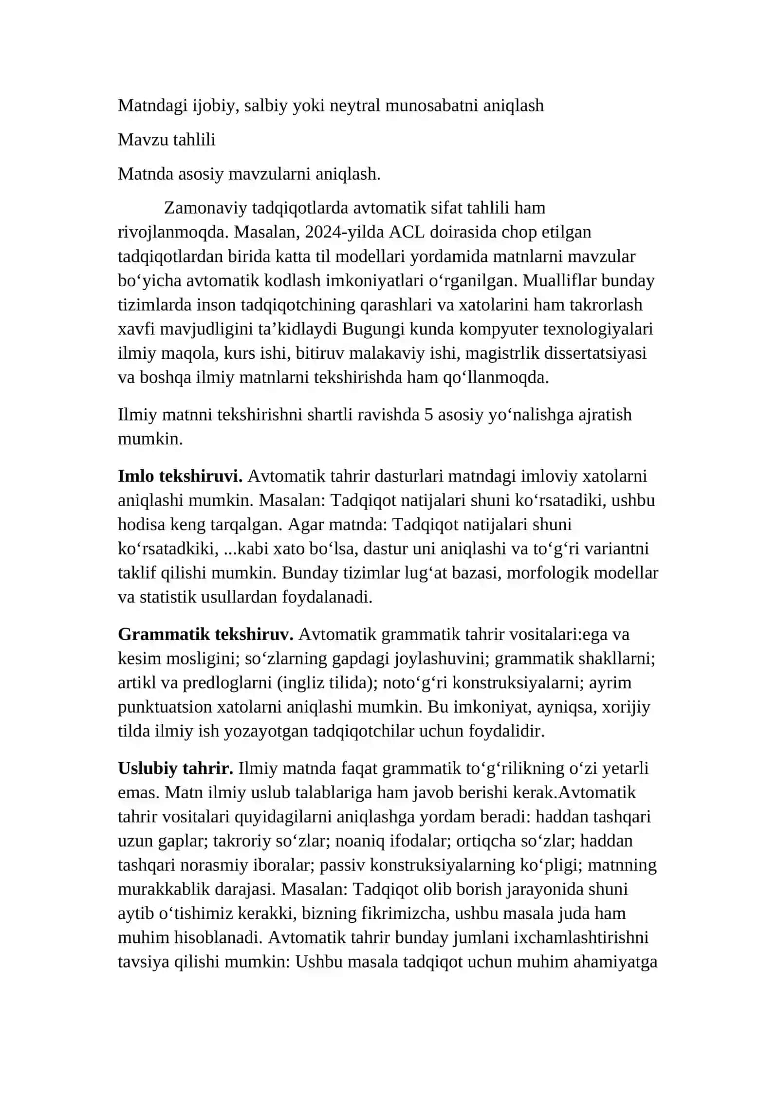 Avtomatik tahlil metodi. Ilmiy tadqiqotlarni tekshirish va tahrirlash 3