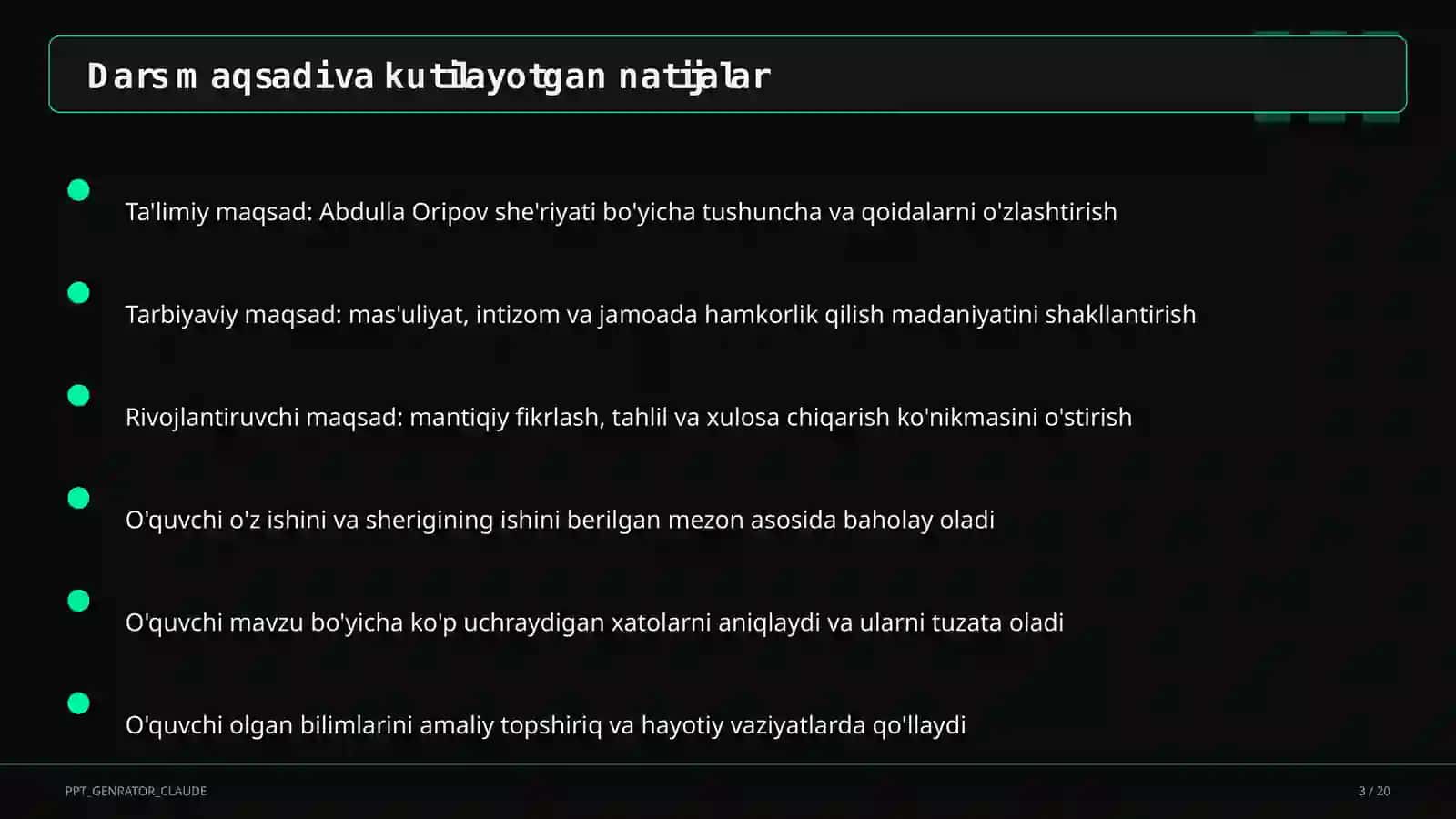 Abdulla Oripov she'riyati (9-sinf) 3