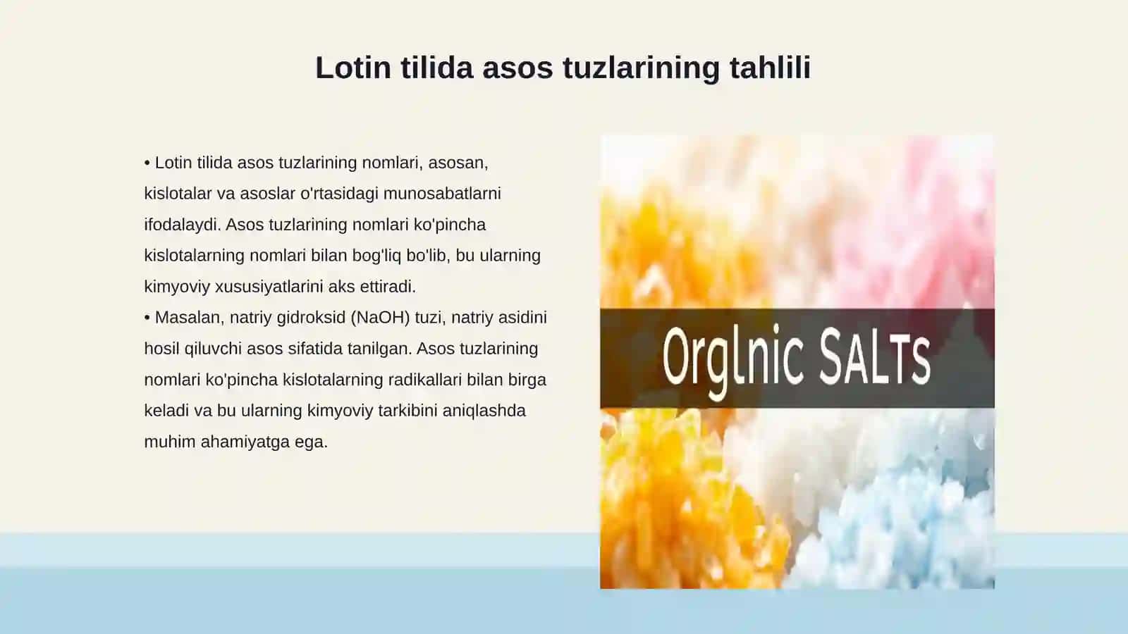 Lotin tilida Asos tuzlarning nomi 3