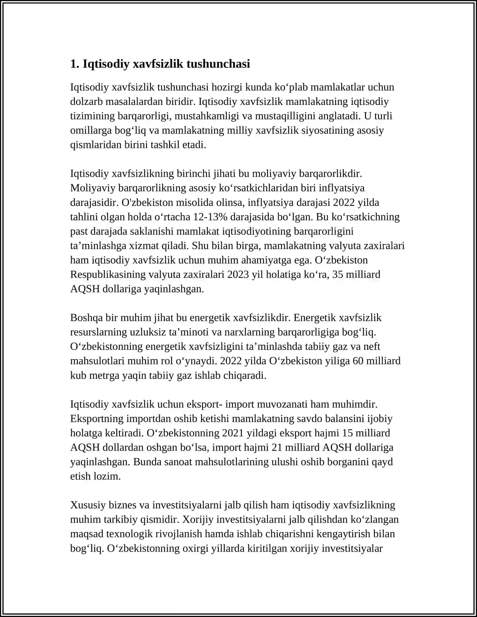 MUSTAQIL ISH Mavzu: IQTISODIY XAVFSIZLIK VA IQTISODIYOTNI DAVLAT TOMONIDAN TARTIBGA SOLINISHI 3