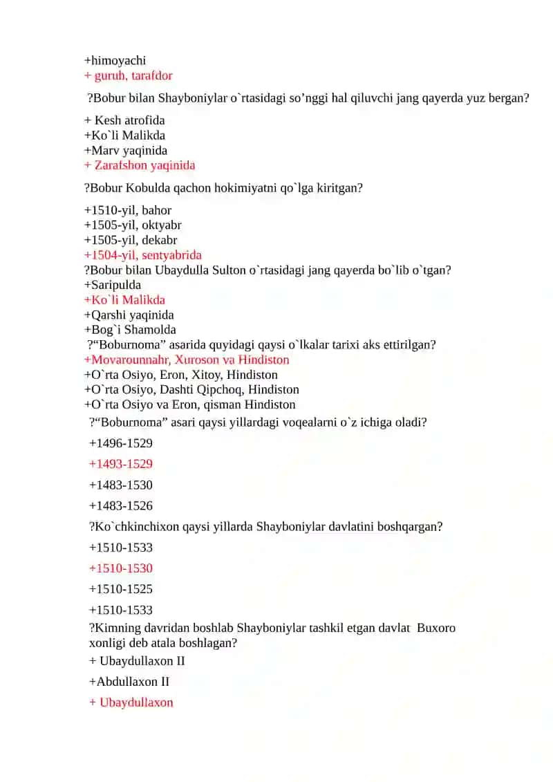 O’zbekiston tarixidan testlar 3