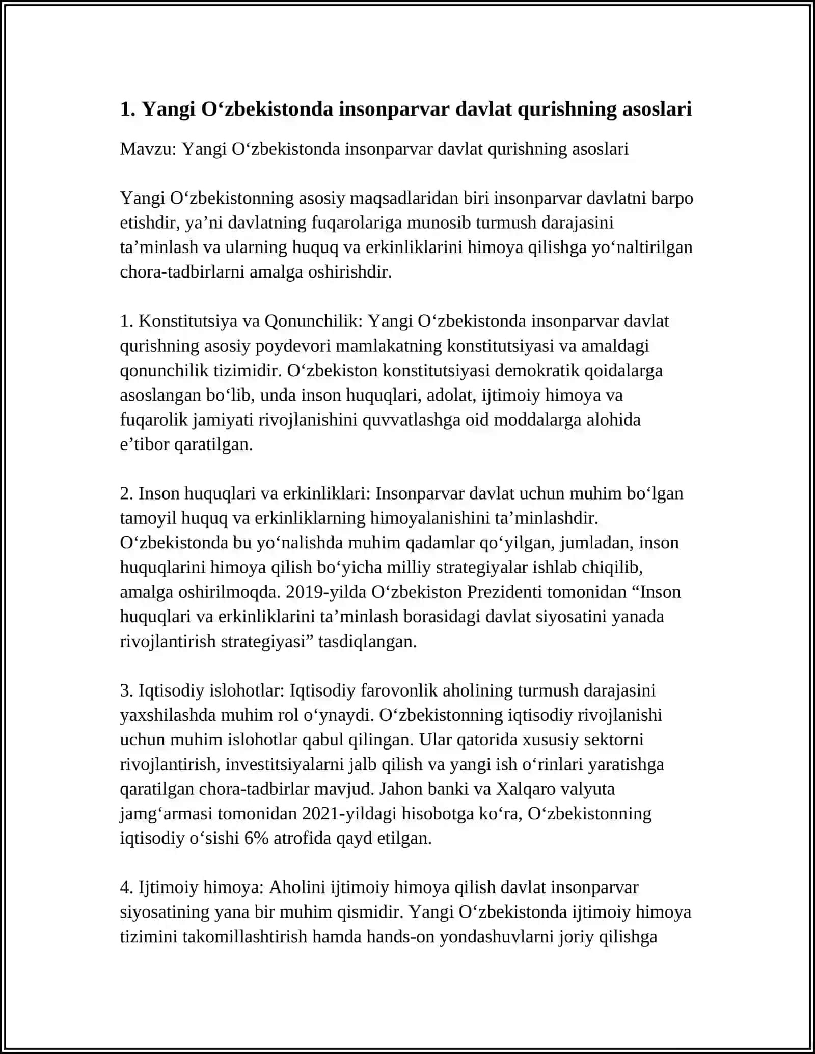YANGI OʻZBEKISTONDA XALQCHIL VA INSONPARVAR DAVLAT QURISHNING IJTIMOIY-IQTISODIY AHAMIYATI 3