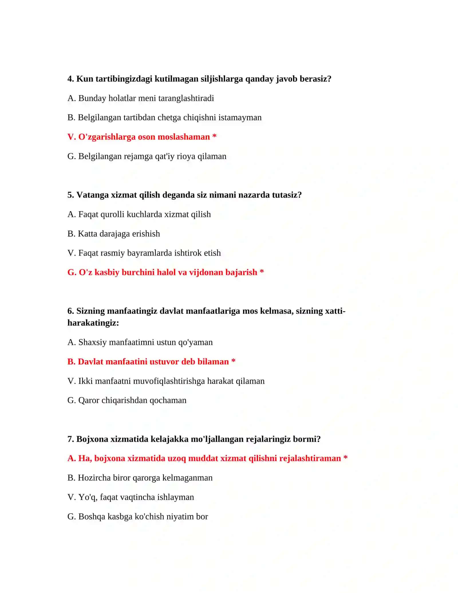Bojxona psixologik test savollari PDF 3