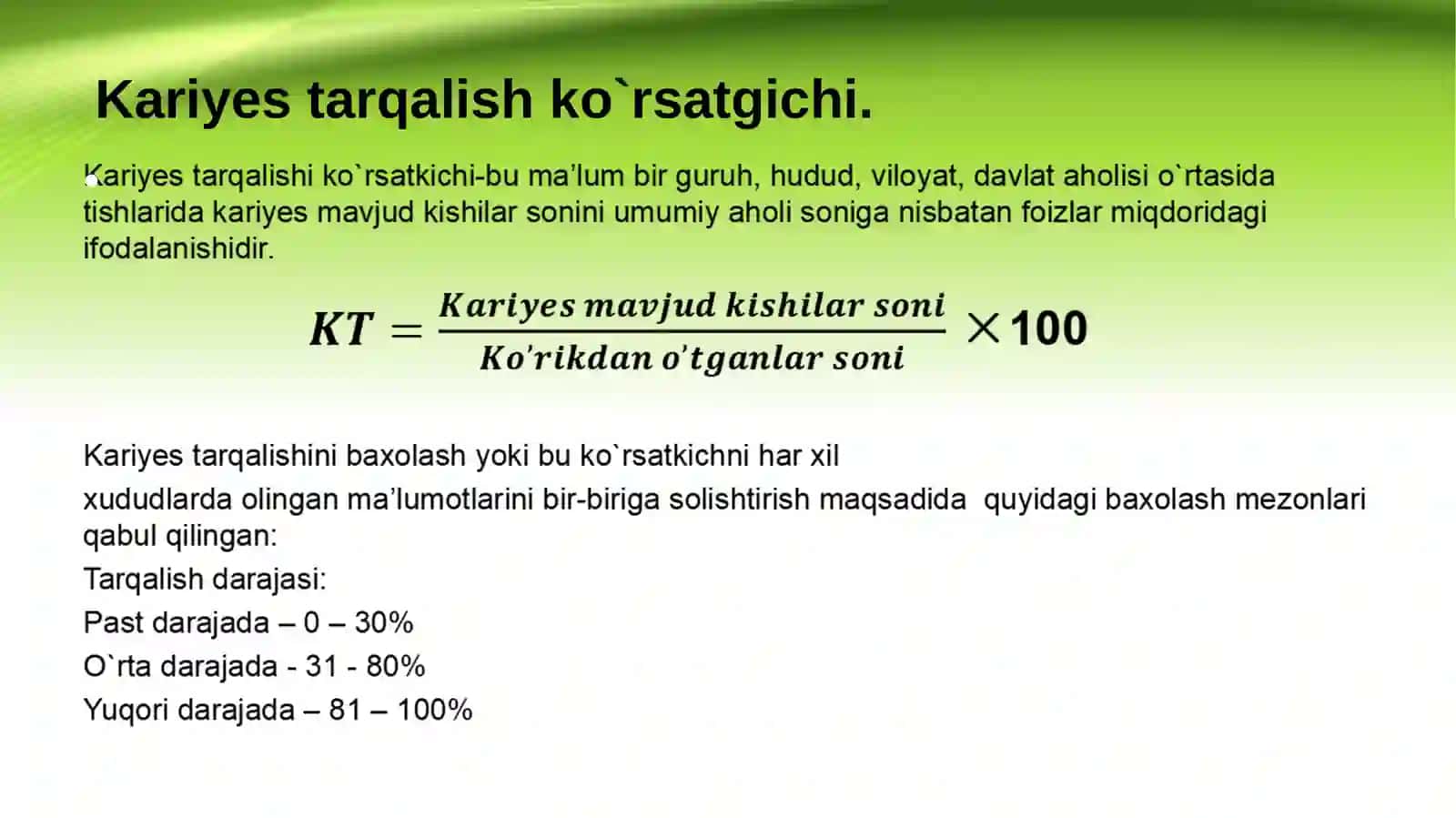 Ommaviy stomatologik kasalliklar ko’rsatkichlari.Statistika ma’lumotlari 3