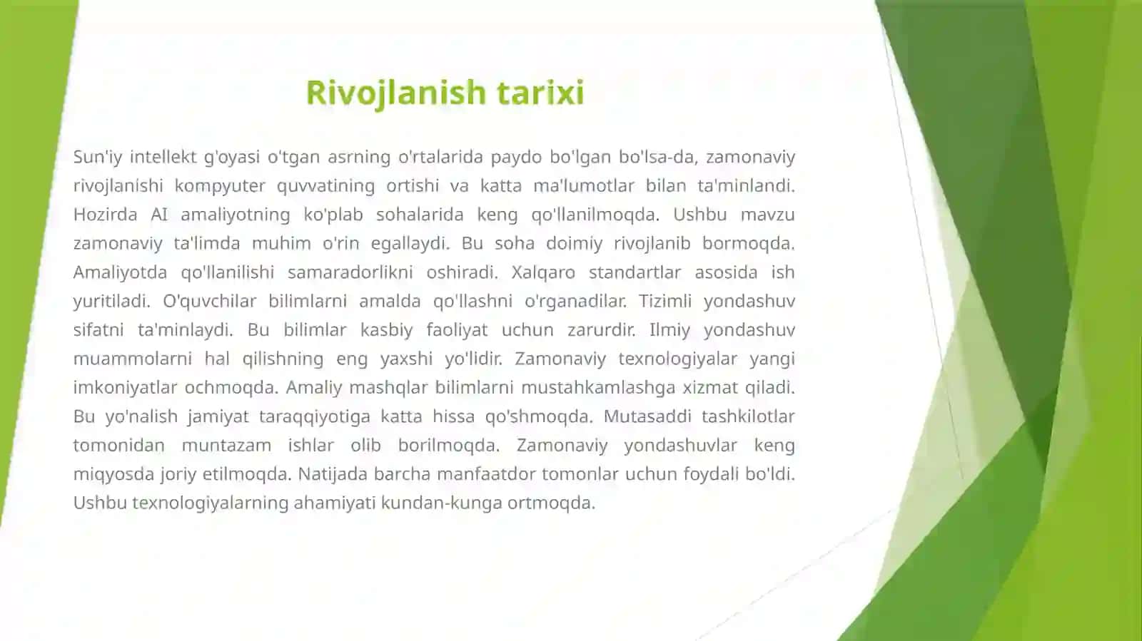 SUN'IY INTELLEKT: ZAMONAVIY TEXNOLOGIYALAR VA UNING QO'LLANILISH SOHALARI 3