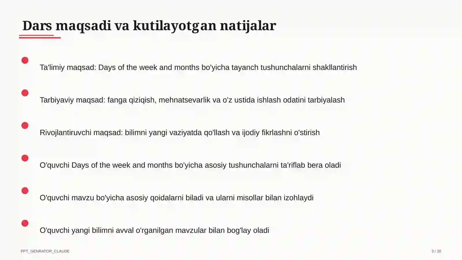 Days of the week and months (2-sinf) 3