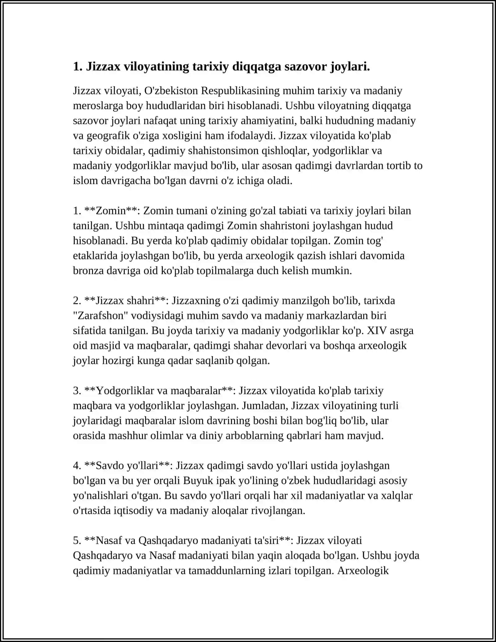 JIZZAX VILOYATINING TURISTIK RESURSLARI BO'YICHA TURPAKET YARATISH MASALALARI 3