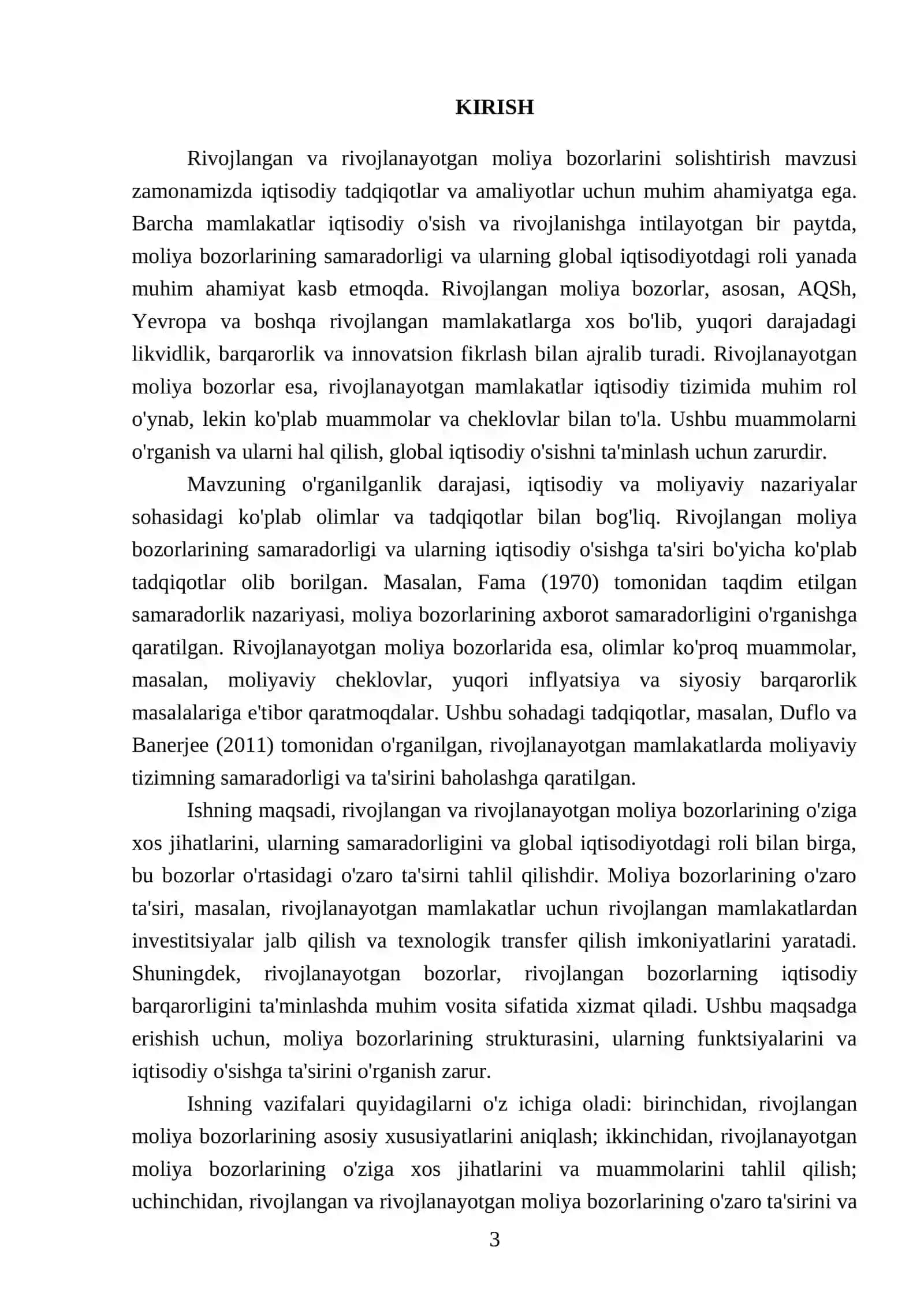 Rivojlangan va rivojlanayotgan moliya bozorlarini solishtirish 3