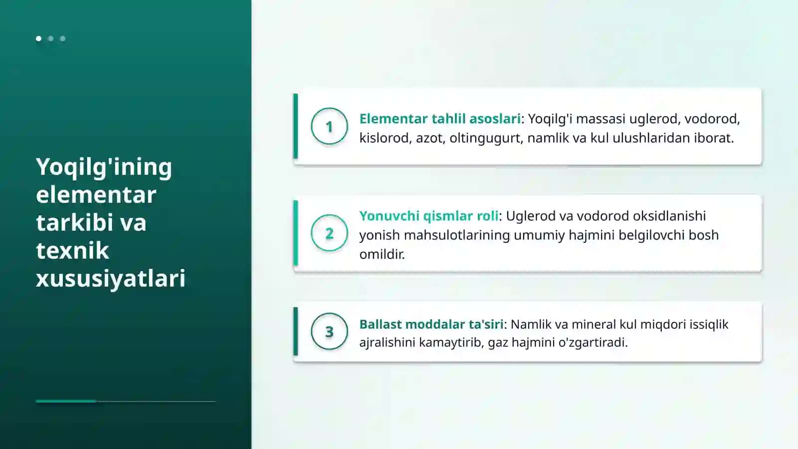 Yoqilg'i tarkibiga qarab tutin gazlari miqdorini hisoblash 3