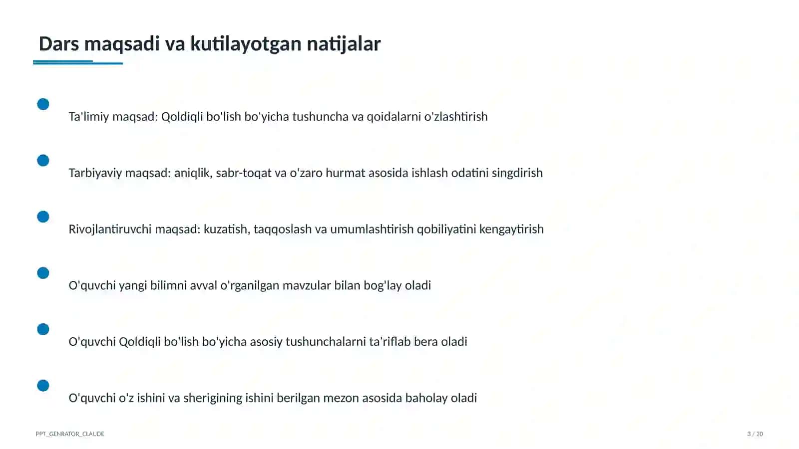 Boshlang'ich sinf: Matematika (1–4) — metodik birlashma uchun 3