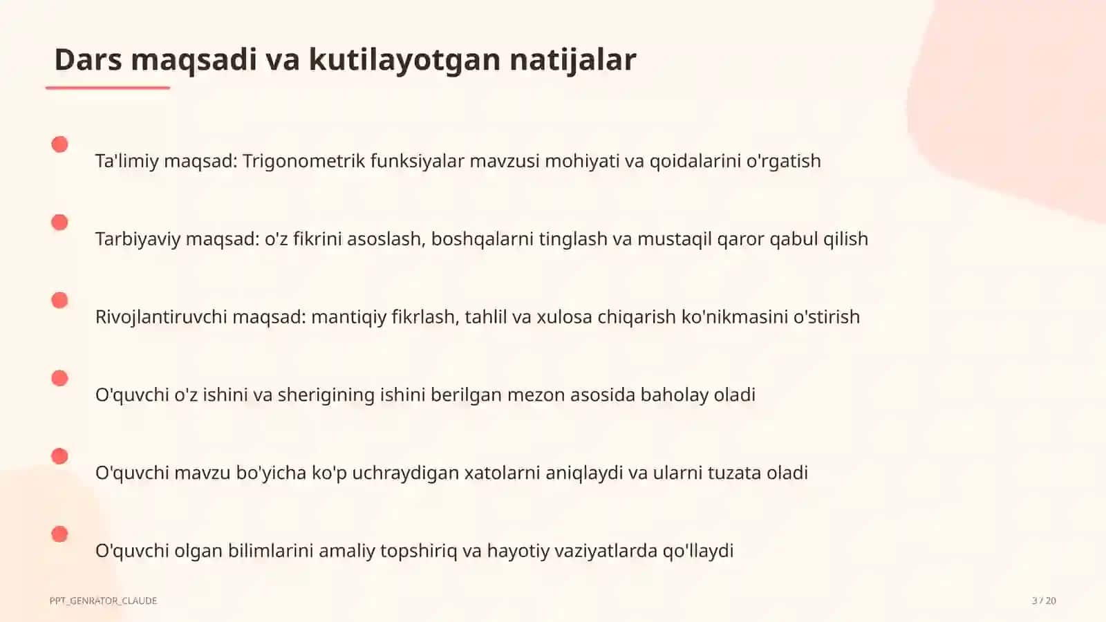 Trigonometrik funksiyalar (10-sinf) 3