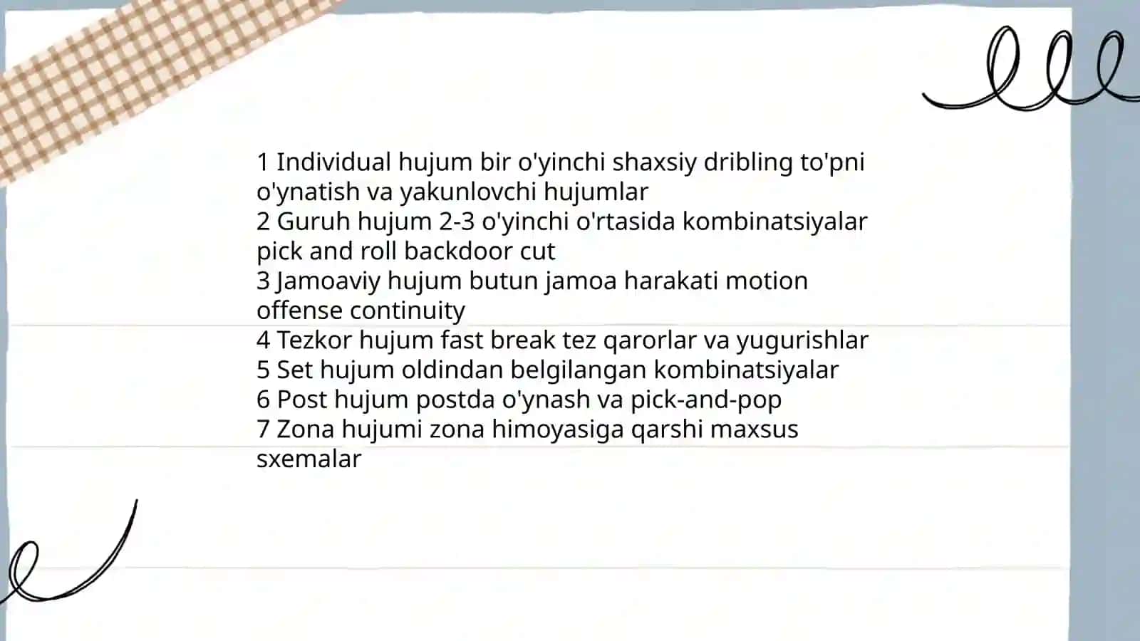 Basketbol o'yin taktikasining tasnifi Ramzi 3