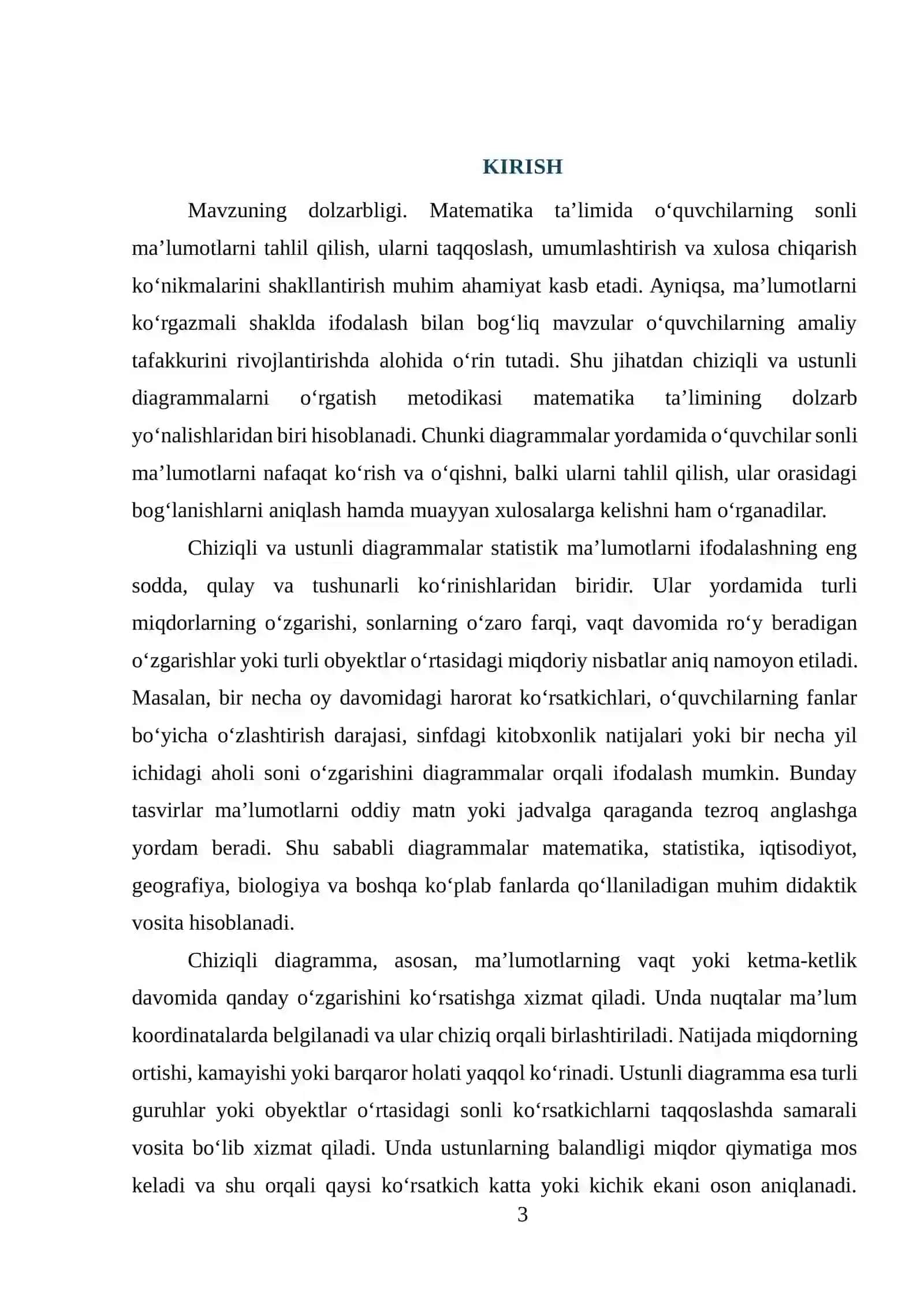 CHIZIQLI VA USTUNLI DIAGRAMMALARNI O'RGATISH METODIKASI 3