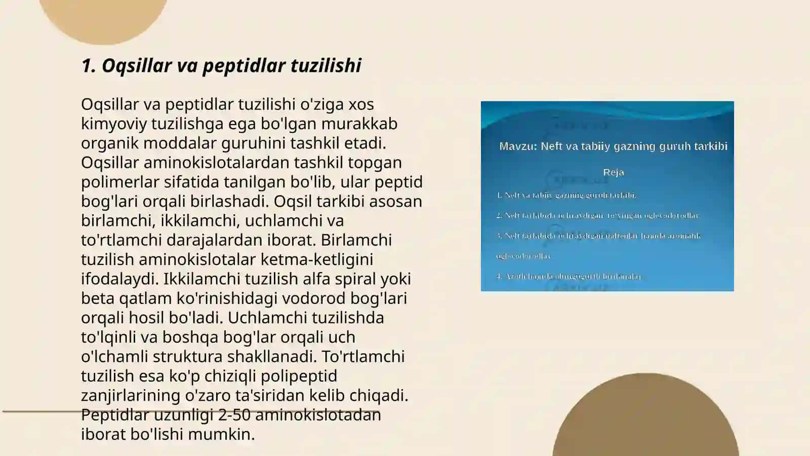 Oqsillar va pepditlarning kimyoviy tarkibini aniqlash tamoyillarini o‘zlashtirish 3