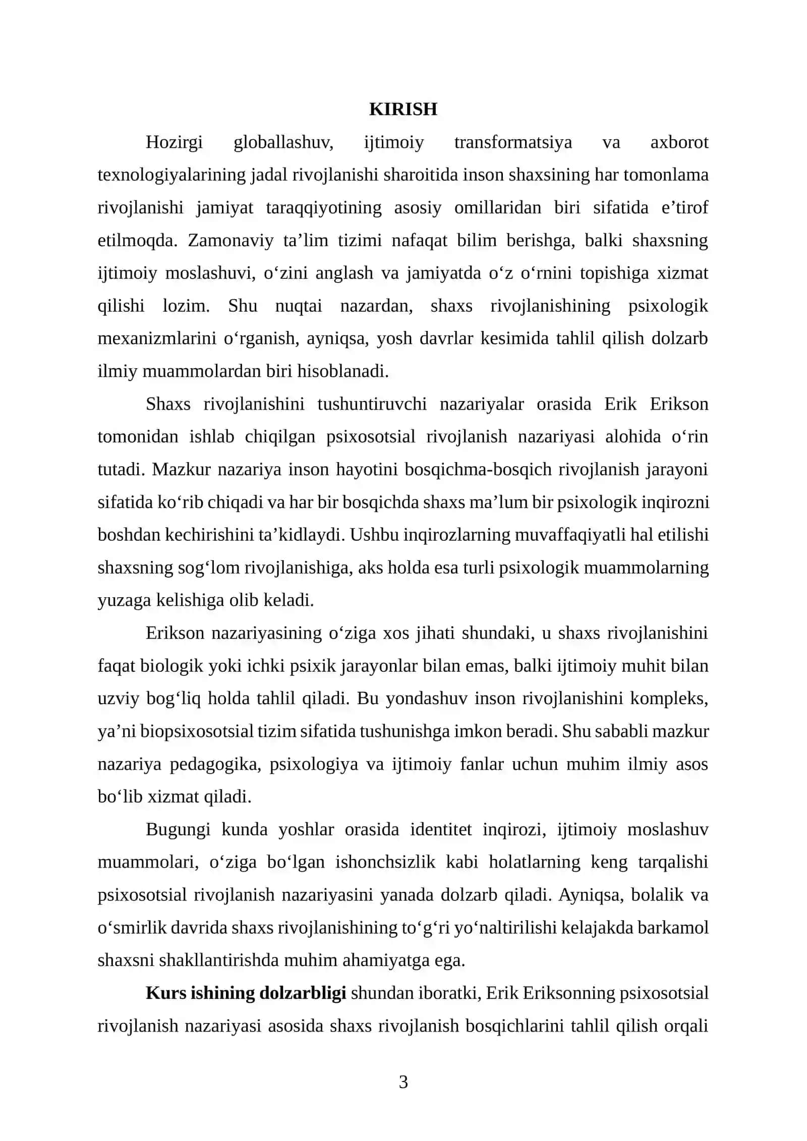 Ontogenez Psixologiyasi Fanidan Eriksonning Psixososial Rivojlanish Bosqichlari Tahlili 3