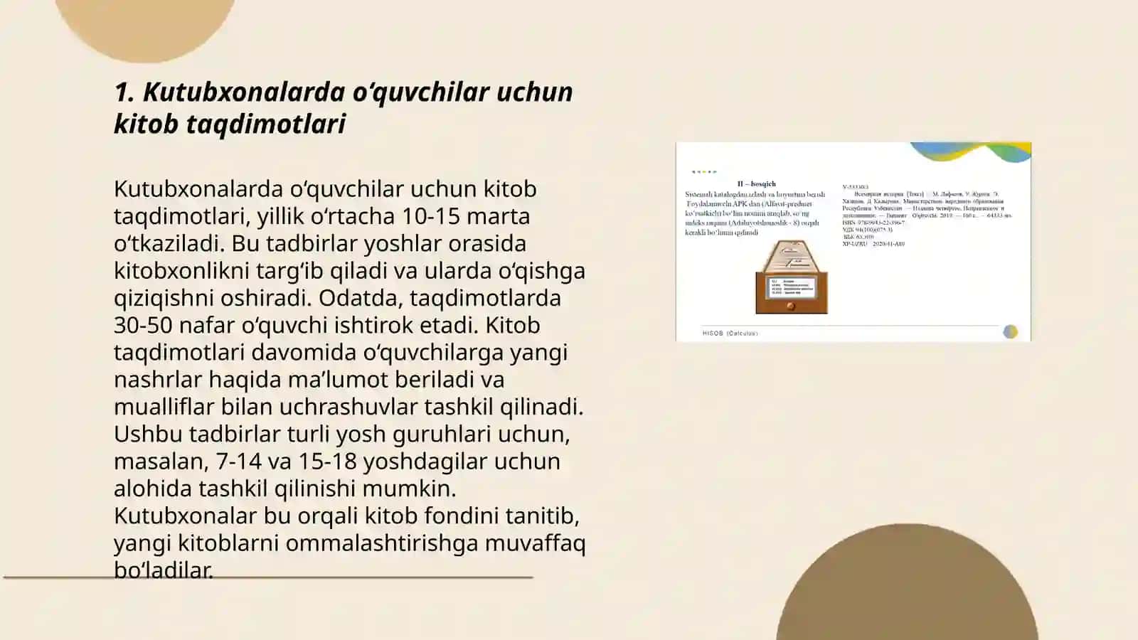 Kutubxona axborot muassasalarida ötkaziladigan ommaviy ishlar 3