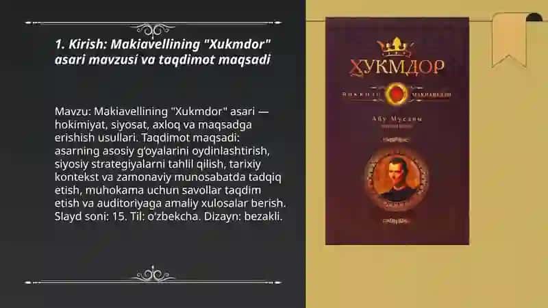 Makiavellining "Xukmdor" asari 3