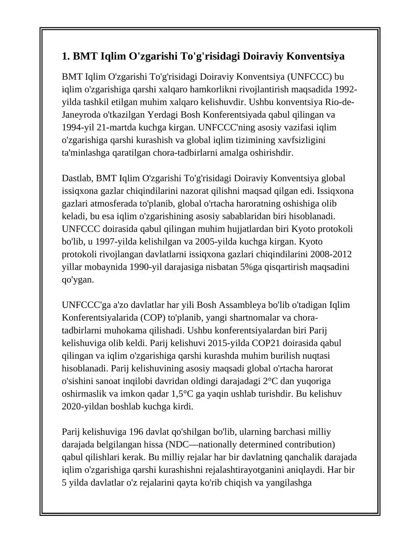 IQLIM O'ZGARISHI BO'YICHA XALQARO KELISHUVLAR VA IQTISODIY MAJBURYATLAR 3