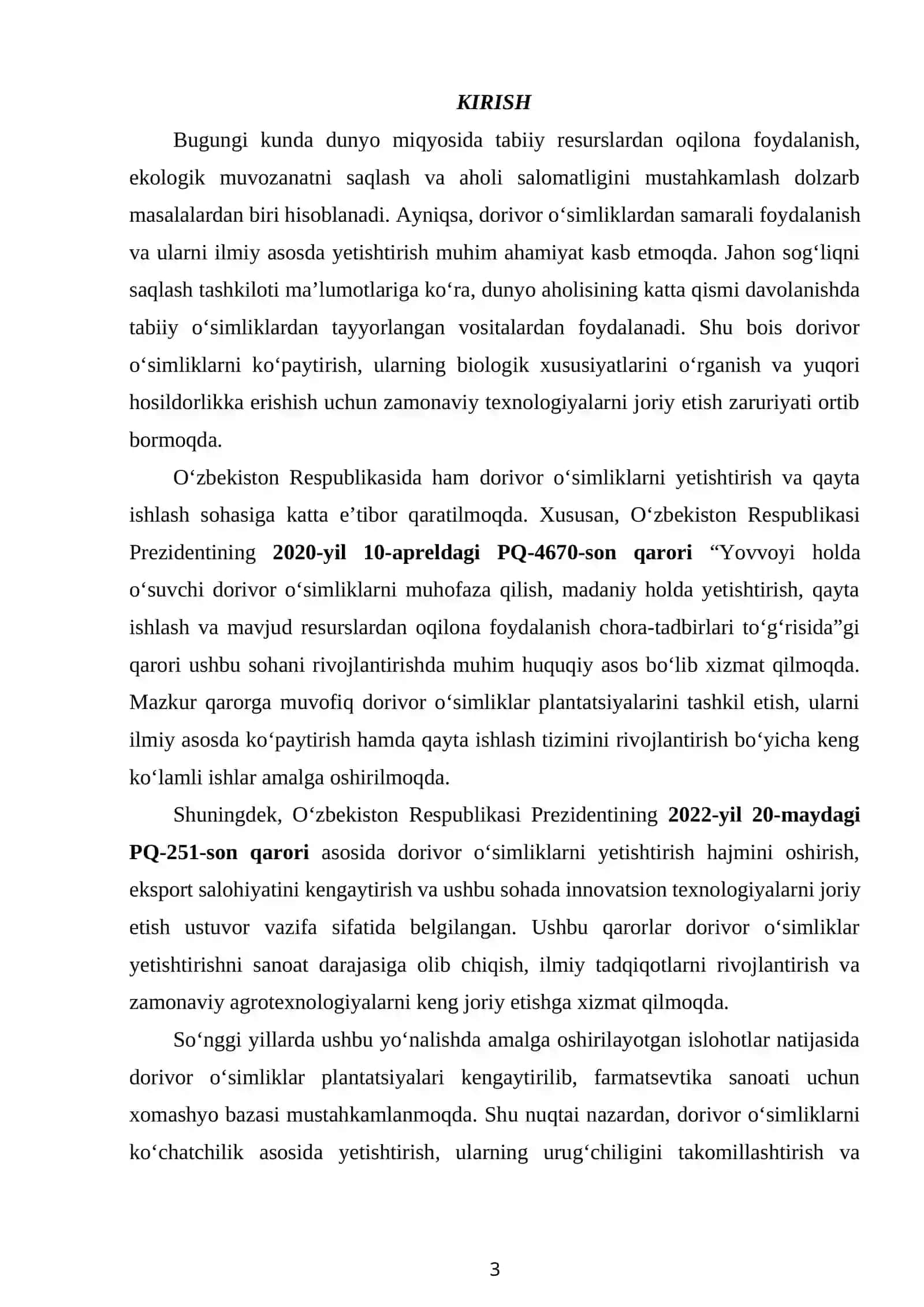 Dorivor oʻsimliklar koʻchatchiligida innovatsion texnologiyalar fanidan “Oddiy igir (Acorus calamus L.) o‘simligi urug‘chiligi va ko‘chatchiligi tahlili” mavzusida tayyorlangan   KURS ISHI 3