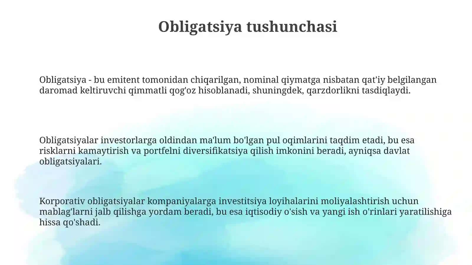 Obligatsiyaning qarzinstrumenti sifatidagi mohiyati va asosiy turlari 3