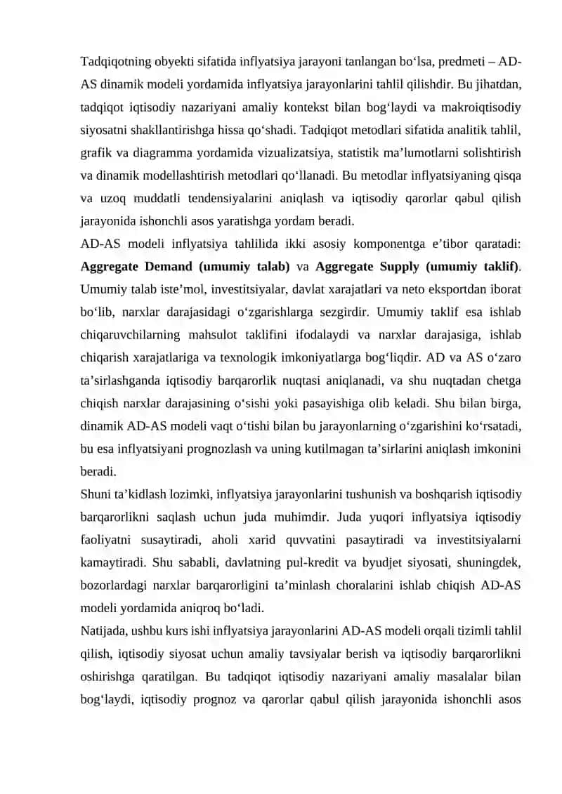AD-AS DINAMIK MODELI YORDAMIDA INFLYATSIYA JARAYONLARINI TAHLIL QILISH 3
