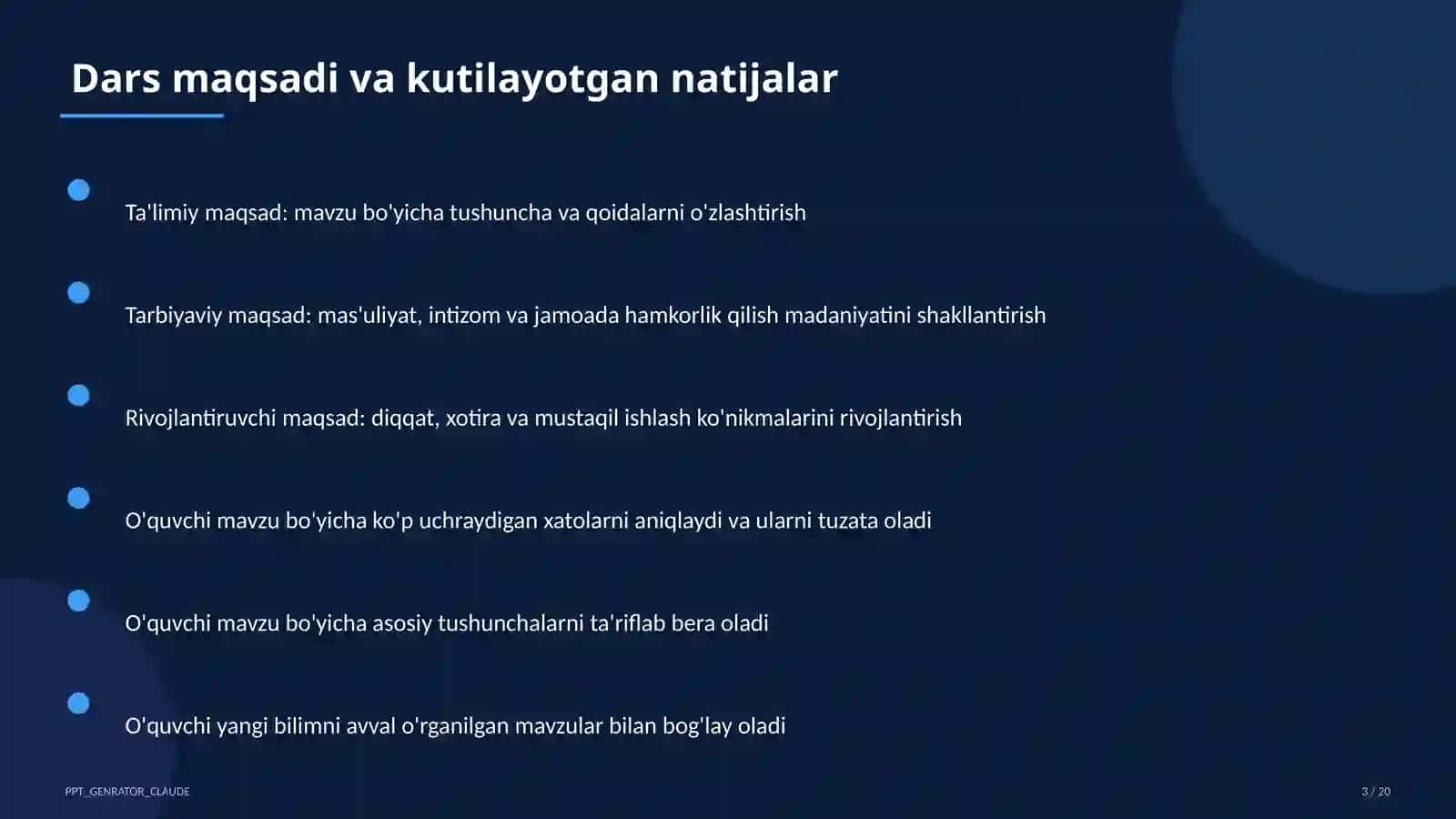 Dars tahlili: kuzatuv va baholash mezonlari 3