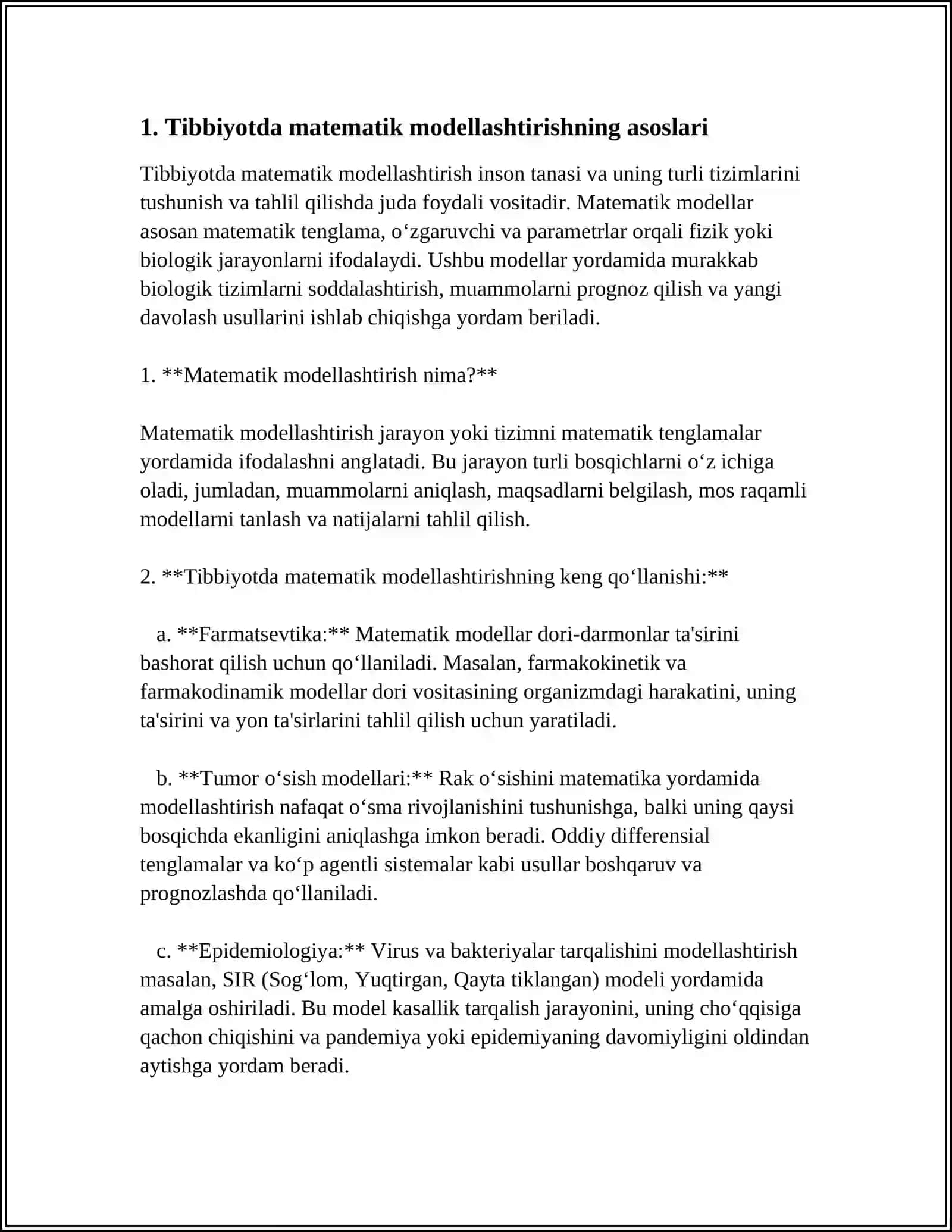 TIBBIYOTDA MATEMATIK MODELLASHTIRISH USLUBLARINI ÒRGANISH 3