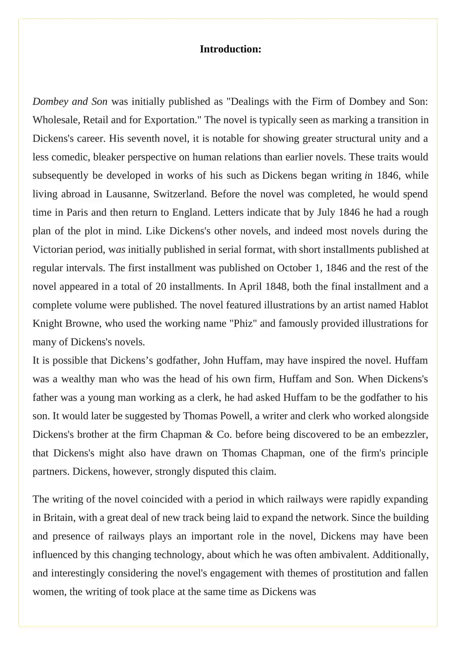 Charles Dickens' novel " Dombey and Son " 3