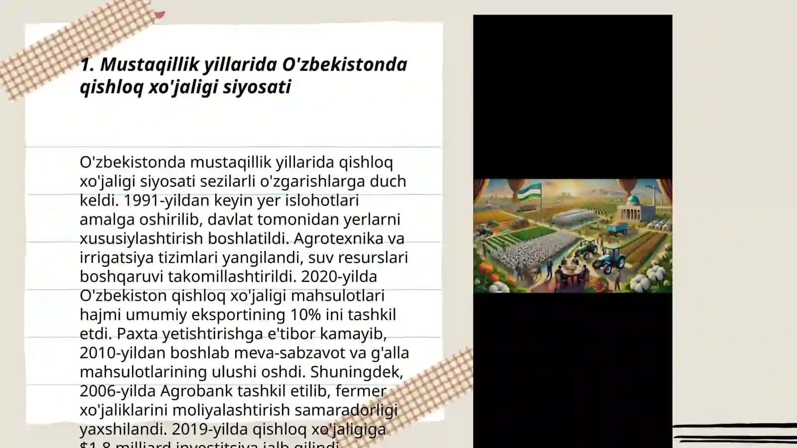 Mustaqillik yillarida O'zbekistonda qishloq xo'jaligi va bu sohadagi islohotlar 3